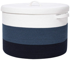 Cottonphant extra-large storage basket with dark blue cover for spacious laundry organization.