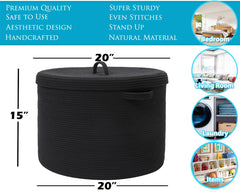 Cottonphant all-black laundry hamper side view with handles emphasizing portable organization