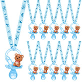 Coume baby shower pacifiers necklace blue pack packaged on display