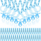 Coume blue pacifier necklace shows 36-inch length for stylish baby shower decor