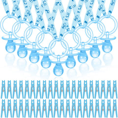 Coume blue pacifier necklace shows 36-inch length for stylish baby shower decor