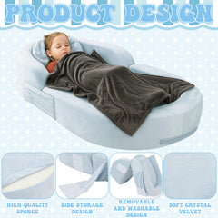 Coumy travel bed with zippered storage pocket keeps toys and blankets handy