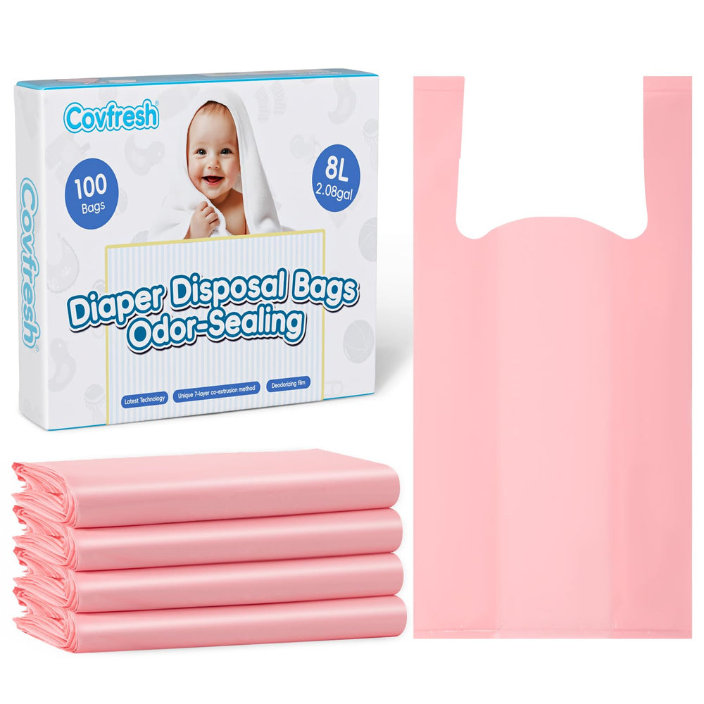 Covfresh diaper bags box front, compact unscented disposal solution for odor control