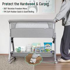 Cowiewie Bassinet Bedside Sleeper height adjustment demonstrates seven levels.