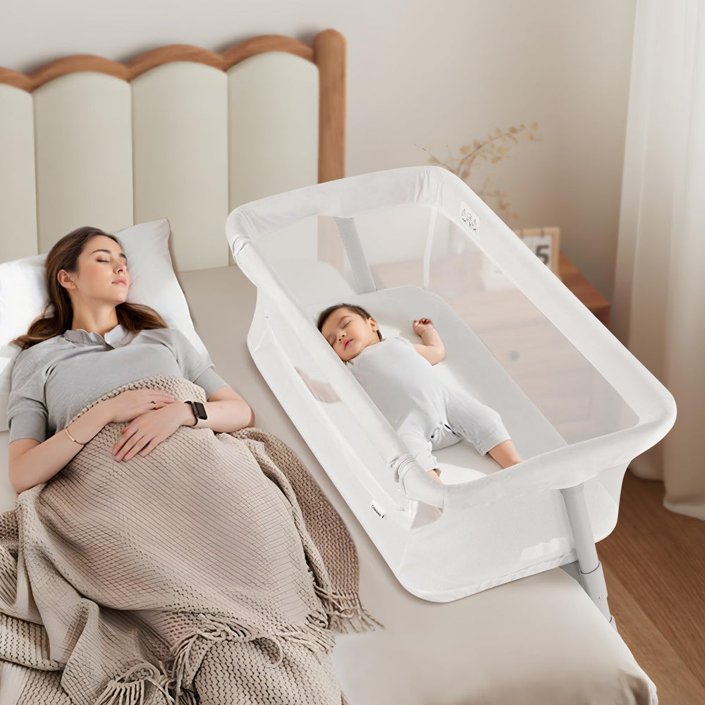 Cowiewie bassinet bedside sleeper mattress closeup highlighting plush surface for newborn comfort and soothing nighttime feeds.