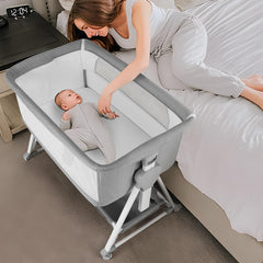 Cowiewie Bassinet Bedside Sleeper with a stable pyramid base enables quiet nighttime positioning