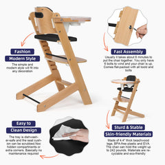 Cowiewie highchair two-trays-positions image demonstrates flexible tray options for growing children.