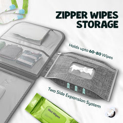 COZIRA smart storage pockets hold diapers, creams, and wipes.