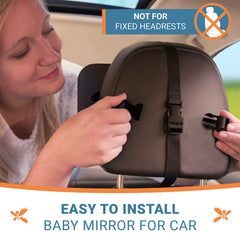 COZY GREENS mirror on headrest strap offers quick, tool-free installation.