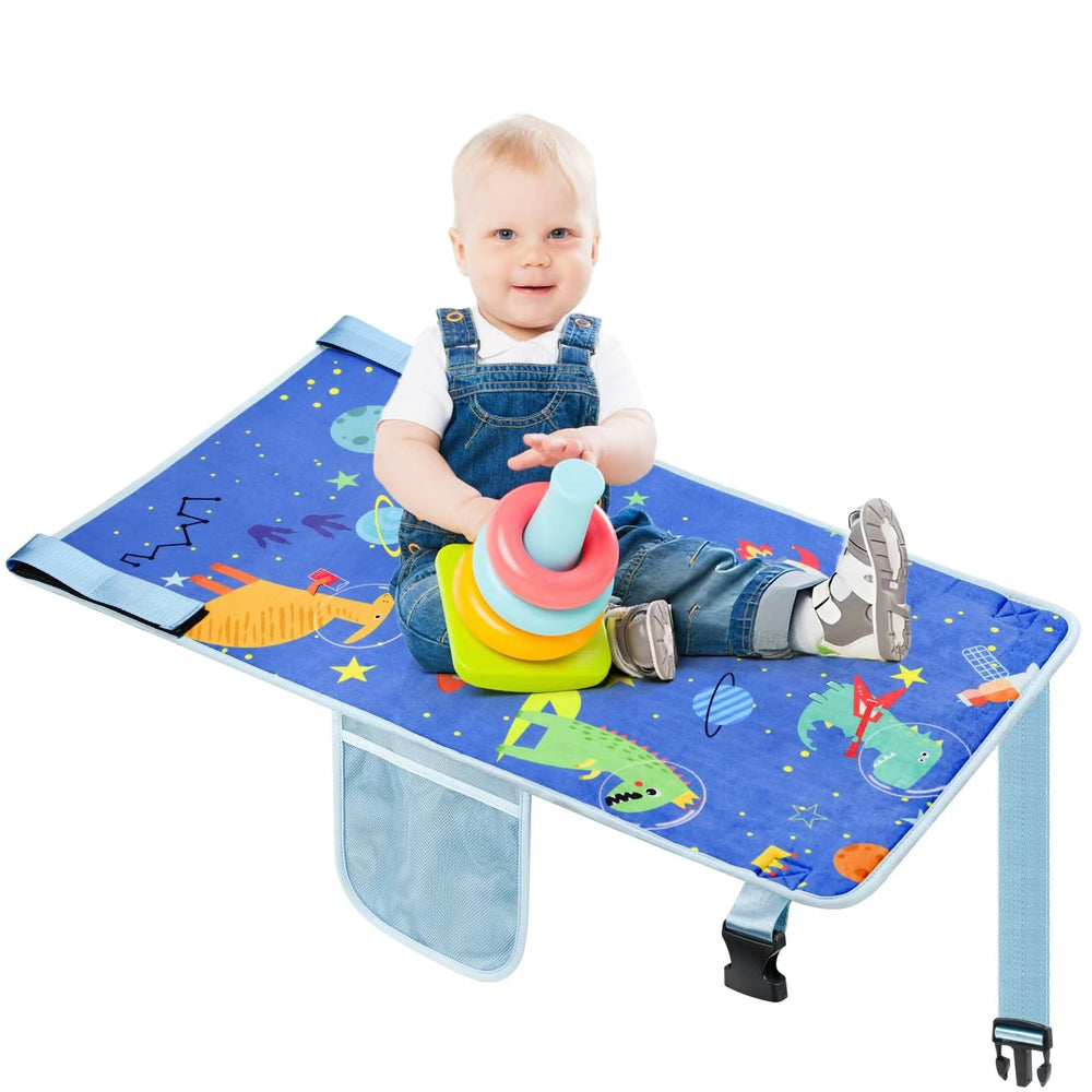 COZYBONDER toddler airplane bed installed on a plane seat for comfortable rest.