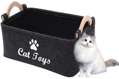 CozyCove felt pet toy box front view with wooden handle for easy toy organization