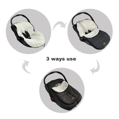 CozyMe infant winter bunting demonstrates warmth and easy in-and-out access.