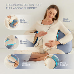 COZYREST pregnancy pillow shown for nursing and reading versatility in a cozy home setup.