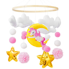 CPEGHDVM Unicorn Baby Mobile close-up reveals whimsical unicorn figures for calming bedtime.