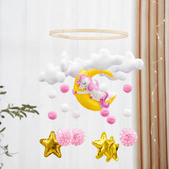 CPEGHDVM Unicorn Mobile shows 26 cm diameter and 46 cm height for crib fit.