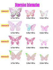 cpqakb 3D butterfly wall stickers laser pink close-up highlighting metallic cutouts for decor.