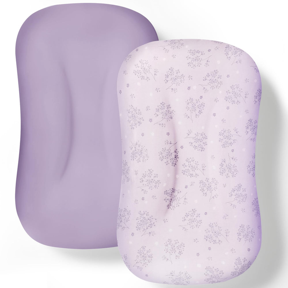 Cpzzkq Baby Lounger Cover purple closeup highlights silky fabric for gentle, breathable comfort.