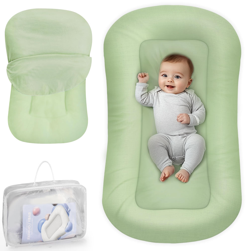 Cpzzkq Baby Lounger green cover, a safe, cozy space for supervised play and rest.