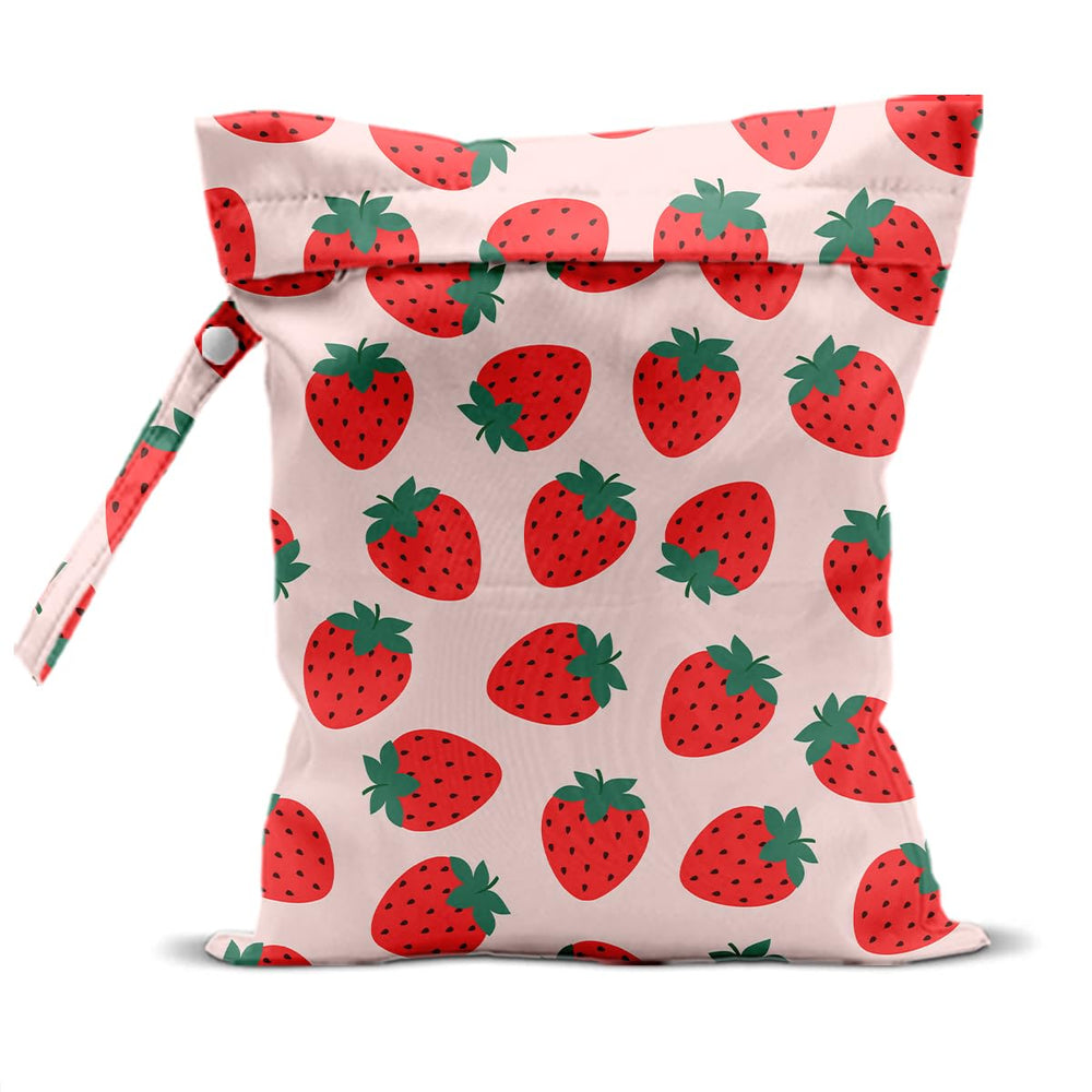 CQM Summer Fruits Wet Bag front strawberry pattern keeps swimsuits organized on trips