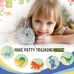 Cradle Plus potty training sticker heat-activated dinosaur reveal demonstrates engaging potty time.