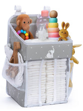 CRADLE STAR Hanging Diaper Caddy gray full view showcases organized diaper storage on changing tables.