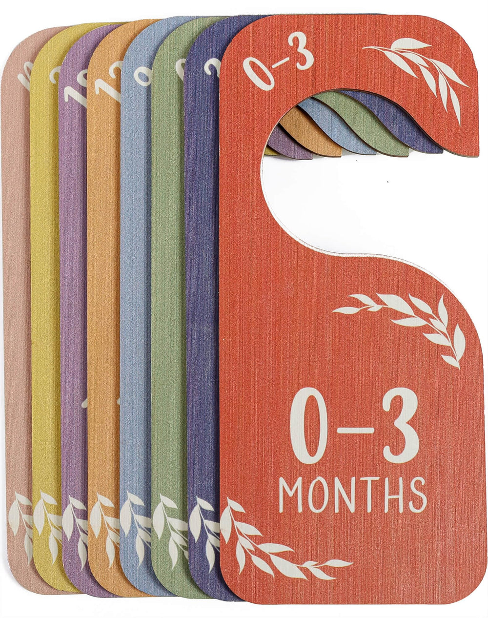 Cranado baby closet dividers front view highlight color-coded sizes for quick outfit selection.