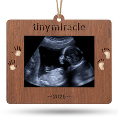 Creawoo Tiny Miracle frame wooden ornament showcasing baby's ultrasound as a timeless keepsake