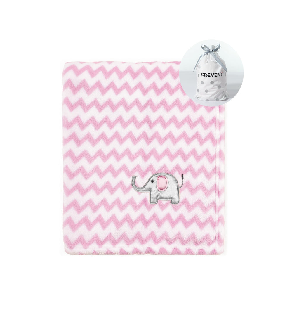 CREVENT Pink Elephant baby blanket for crib time, soft plush.