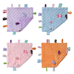 CREVENT Tag Security Blanket 10-inch size fits strollers and car seats.