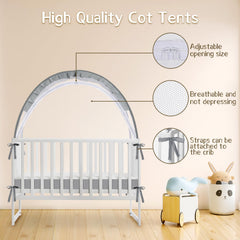 Crib Tent two-way zip closure grey emphasizes quiet, secure access during night checks.