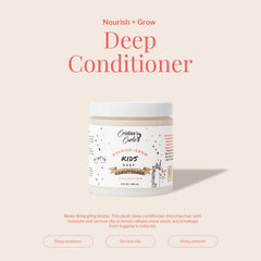 Cristina's Curls Kids Deep Conditioner cream closeup shows creamy slip for gentle detangling.