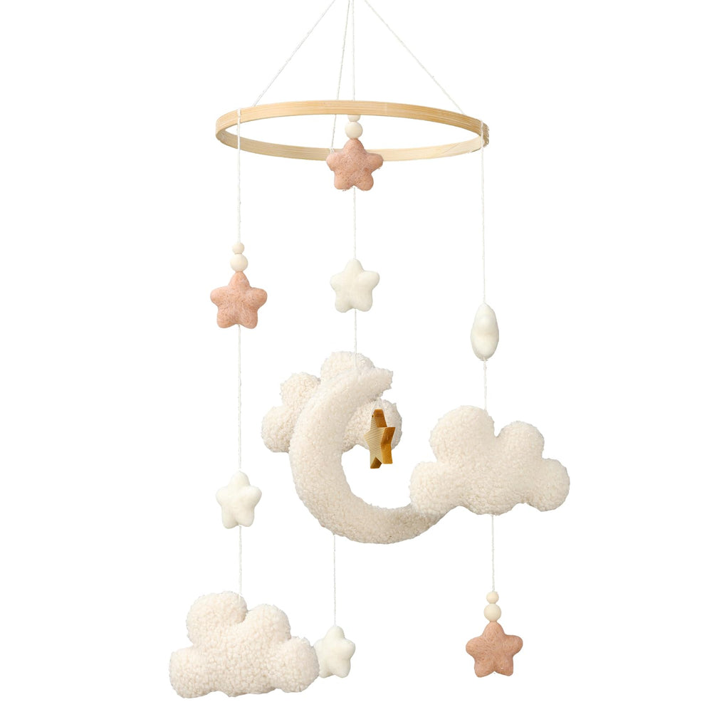 CroBlissful crib mobile with stars, moon and clouds supports visual tracking and calmness.