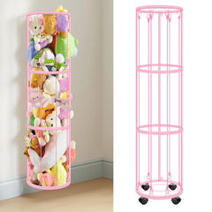 CROSDE stuffed animal storage with 3-layer front view showing elastic cords and plush toy openings.