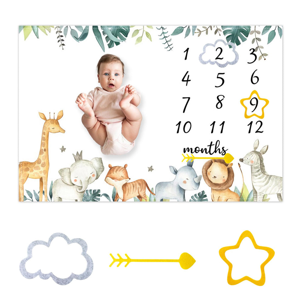CSFOTO Jungle Animals milestone blanket features soft plush material for cozy baby photos