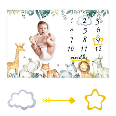 CSFOTO Jungle Animals milestone blanket features soft plush material for cozy baby photos