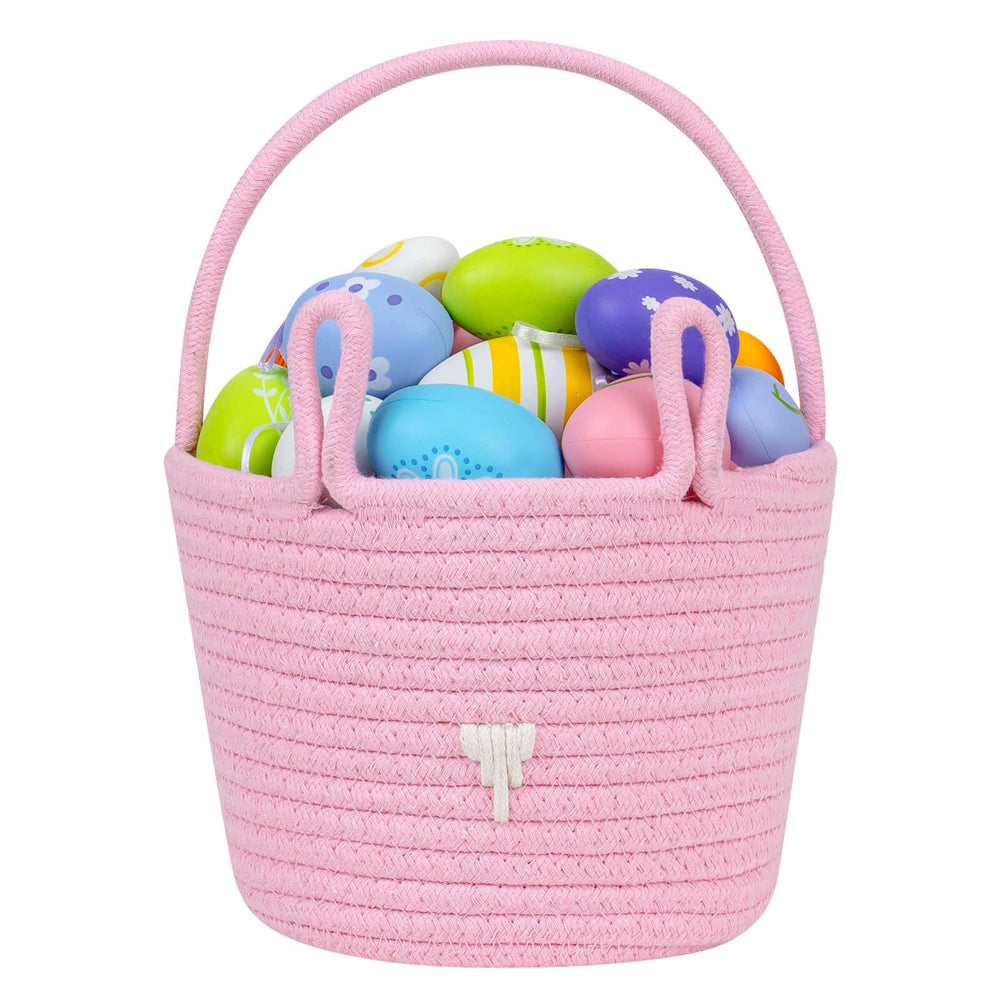CubesLand pink Easter basket with handle, easy for little hands to carry during egg hunts.
