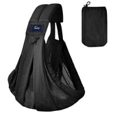 Cuby Mesh Baby Sling front view in black mesh for breathable comfort on the go