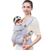 CUBY newborn carrier light gray front view with breathable fabric for comfort