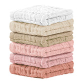 Cuddle Campus baby washcloths 6-pack closeup shows ultra-soft cotton for gentle newborn cleansing.