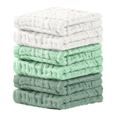 Cuddle Campus baby washcloths 6-pack flatlay shows soft, absorbent muslin for newborn baths