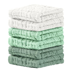 Cuddle Campus baby washcloths 6-pack flatlay shows soft, absorbent muslin for newborn baths