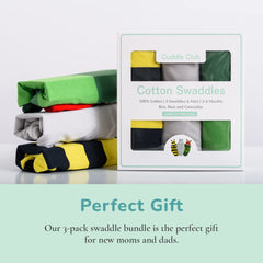 Cuddle Club newborn swaddle close-up reveals breathable cotton fabric.