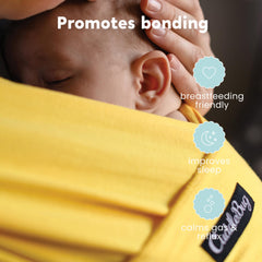 CuddleBug one-size-fits-all wrap demonstrating adjustable snug fit for you and baby.