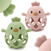 CuddleCubs Creations baby teether green-pink closeup for teething comfort