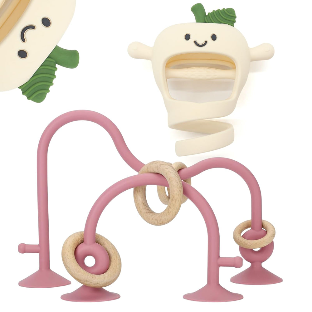 CuddleCubs Creations high-chair suction apple teether attached securely for mess-free snack time