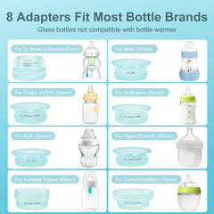 CuddleeBaby 8 adapters shown for broad bottle compatibility and quick setup