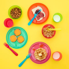 Cuddly Hippo utensils in matching colors for self-feeding