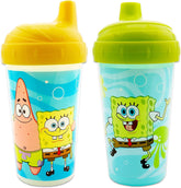 Cudlie Baby Boy 2-Pack 10oz Hard Spout Sippy Cup SpongeBob design promotes easy drinking for toddlers.