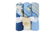 Cudlie Buttons and Stitches hooded towel closeup shows soft absorbent fabric for gentle drying.