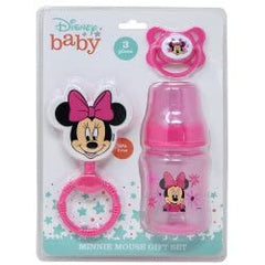 Cudlie Minnie Mouse bottle, rattle, and pacifier set for easy feeding and soothing play